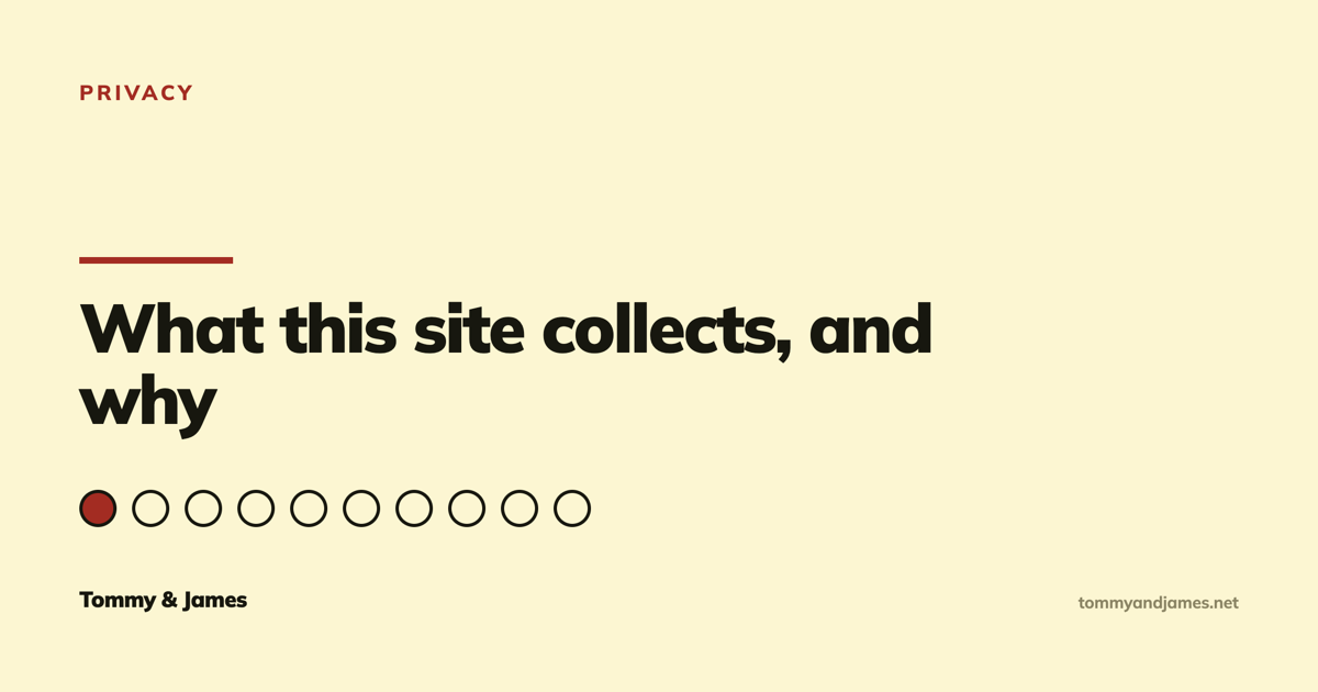 Cover card with a row of ten circles, one filled, above a title about what this site collects